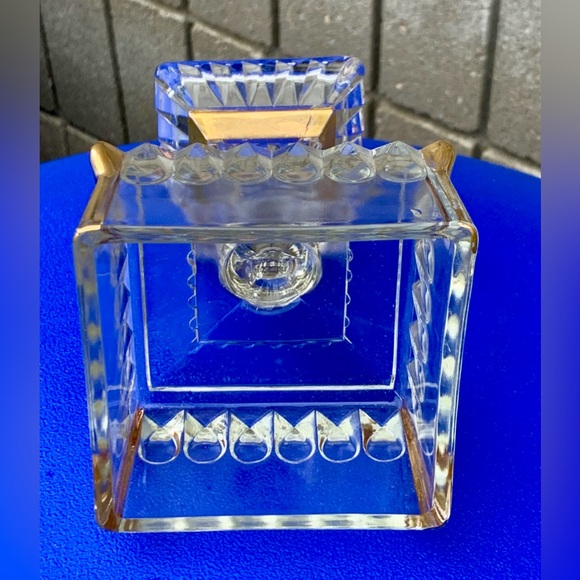 Mid Century Vtg Jeanette Gold Trim Cut Glass Pedestal Wedding Bowl Candy Dish - Picture 10 of 16